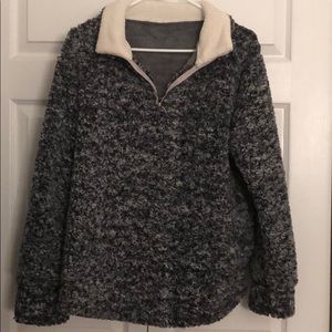 Gray Sherpa quarter zip sweater